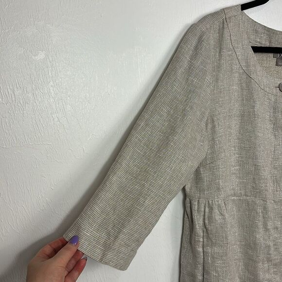 J. Jill Beige Linen Blend Metallic Shimer 3/4 Sleeve Light Jacket Size L - Picture 3 of 13